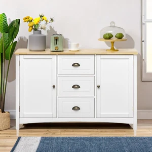 3-Drawer Storage Cabinet - Rubber Wood Top, White, MDF & Large Capacity - Picture 1 of 24