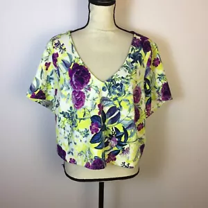 Neu mit Etikett Torrid bauchfreies Oberteil Größe 3X Damen plus Blumendruck V-Ausschnitt Kurzarm Stretch - Bild 1 von 17