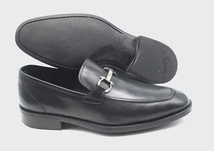 Men's SALVATORE FERRAGAMO 'Gancini' Black Leather Loafers Size US 8 - EE - Picture 1 of 6