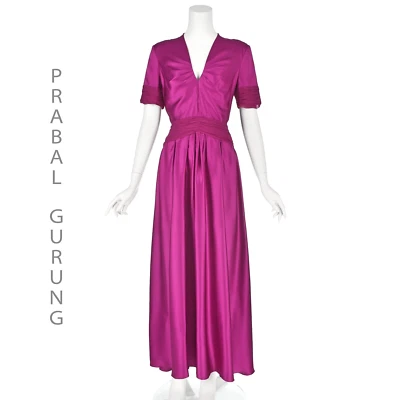 Maxi Vestido PRABAL GURUNG Magenta Seda Martillada con Ribete de Crepé de China Talla 8 Foto 1 de 4
