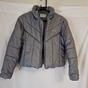 Kickers Silver Cropped Puffer Coat Womens Size 12 Zipped Pockets *Missing Zip - Picture 1 of 13