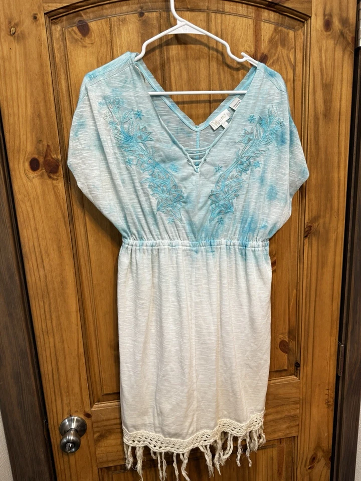 Mini Vestido Miss Me Para Mujer Azul Blanco Natación Cubre Bordado Verano Talla L Foto 1 de 3