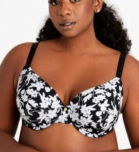 Ashley Stewart bedrucktes Mikrofaser-T-Shirt BH in schwarz Combo Übergröße 40DDD - Bild 1 von 4