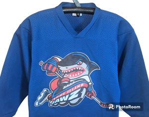 Vintage LONG ISLAND JAWS Roller Hockey Jersey Full Mesh Size YOUTH MEDIUM Blue - Picture 1 of 12