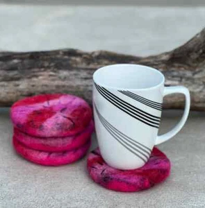 Fair Trade Felt Tie Dye Leaf Tea Coasters, Drink Coasters Set, Home Decor - Picture 1 of 14