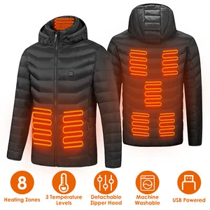 Heated Jacket Men Women Hooded Jacket USB Electric Heating Coat Detachable Hood - Picture 1 of 16