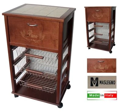 MADE IN ITALY CARRELLO VESUVIO PORTA PANE + 3 CESTELLI NOCE MASLEGNO TOP SHOP ITALY 2025