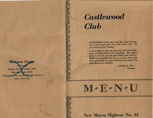 Atlanta, Ga- Castlewood Club New Macon Highway  No 42 Menu from 1930s to 1940s - Picture 1 of 1
