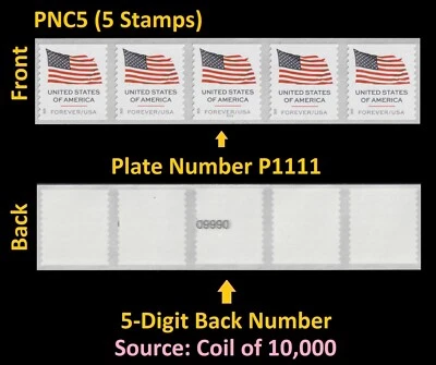 US 6018 Flag F #on# PNC5 P1111 5d back # (from 10k coil) MNH 2025 - Image 1 of 3