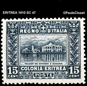 ERITREA 1910 SC 47 GOVERNMENT BLDG 15¢ SLATE MVLH OG P13½ VERY FINE - Picture 1 of 2