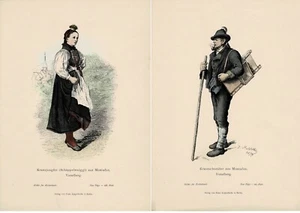 CLIENTE DE VESTUARIO: Bauerntracht Montafon, Vorarlberg / Austria, 2 paneles de colores, ~1885 - Imagen 1 de 3