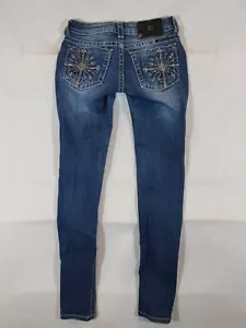Miss Me Jeans Women's 26 Skinny Embellished Star Pockets Stretch Denim Blue - Picture 1 of 11