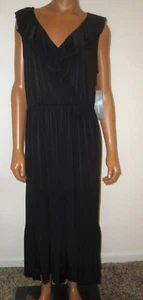 New Macy's NY COLLECTION Black Ruffle Dress,Abbey Road V-Neck,Elastic Waist,XL - Picture 1 of 9