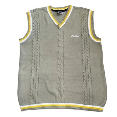 Y2K FUBU Sweater Vest Cable Knit XL Tan Khaki Preppy Hip Hop - Image 1 of 4