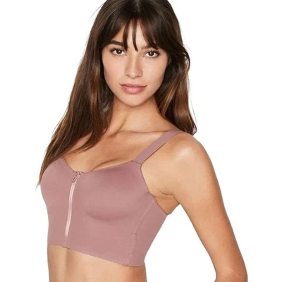 Victorias Secret 34DD Sport Bra Knockout Long Line Front close Zip Rose Pink New - Image 1 of 4
