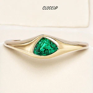 Green Emerald Wedding Ring 0.40 Ct Triangle Cut Lab Grown 14K Yellow Gold - Picture 1 of 10