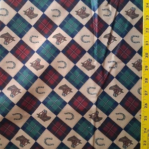 BTY Vintage Cranston V.I.P. Horse Horseshoe Argyle VIP Cotton Fabric By The Yard - Picture 1 of 4