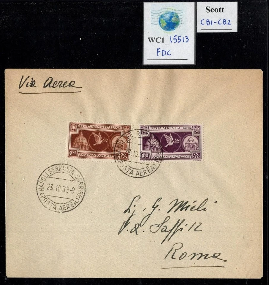 WC1_15513. ITALY. FDC w. 1933 HOLY YEAR air set. Sc. CB1-CB2 - Image 1 of 1