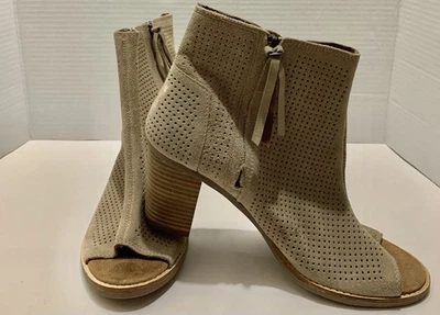 Botines Toms Punta Abierta Mujer Talla 10 W Gamuza Taupe Cremallera Lateral 3" Tacón Zapatos Cómodos Foto 1 de 4