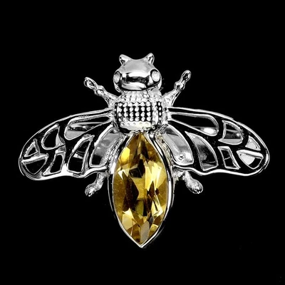 Anillo de plata de ley 925 marquesa citrino 10x5 mm abeja piedras preciosas naturales joyería 9 Foto 1 de 4
