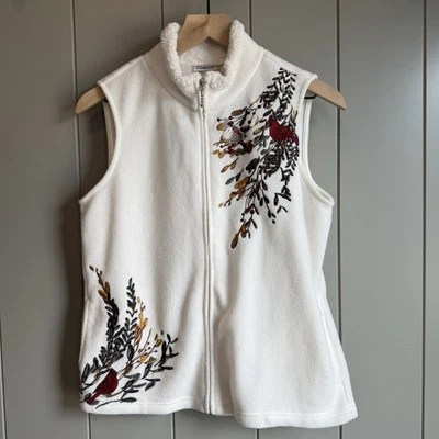 Colete de lã bordado Croft & Barrow feminino acabamento de pele sintética cardinais vermelhos pequeno - Imagem 1 de 4