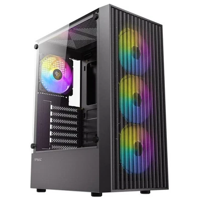 Antec AX27 Gaming PC Case Mesh Black Mid ATX Tower 4x 120MM RGB Fan Glass Panel - Image 1 of 4