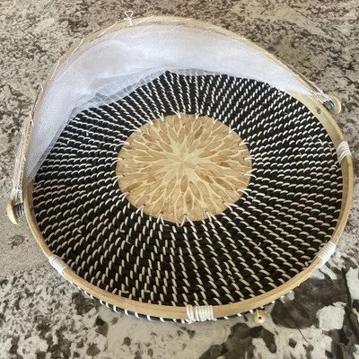 Woven Seagrass & Bamboo Round Food Trays Mesh Dome 18" Outdoors/Picnic - Image 1 of 4