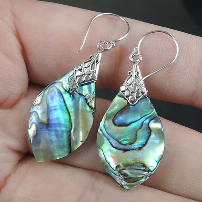 925 Sterling Silver Natural Color Paua Abalone Shell Earrings Jewelry, PAE-297 - Image 1 of 4