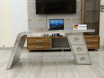 Aviator Wing Desk Aluminium Home Office Furniture Three Drawer - Image 1 of 4