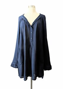 BCBG MAXAZRIA Blue Henley Long Sleeve Popover Tunic Blouse Top Medium M - Picture 1 of 4