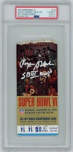 Roger Staubach Signed Super Bowl 6 Ticket w/ "SB VI MVP" PSA GEM MT 10 AUTO - Picture 1 of 2