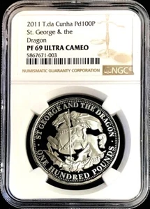 2011 PALLADIUM TRISTAN DA CUNHA 100 POUNDS SHEFFIELD 1oz COIN NGC PROOF 69 UC - Picture 1 of 2