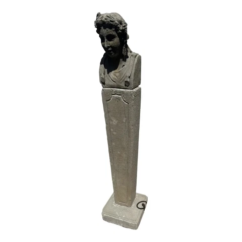 Monumental Mid-Century Cast Stone Garden Bust of Lady on Pedestal Cover