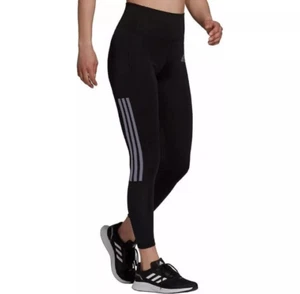 Adidas Womens Medium 3 Gray Stripe 7/8 Leggings - Black - Picture 1 of 3