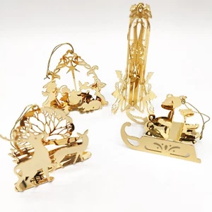 VNTG Danbury Mint Gold Plated Ornaments - 4 from 1984 - Manger, Deer, Sled, Toy - Picture 1 of 10