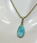 Large Blue Larimar Cab Pendant 16" Twisted Foxtail Sterling Chain Necklace 7e 61