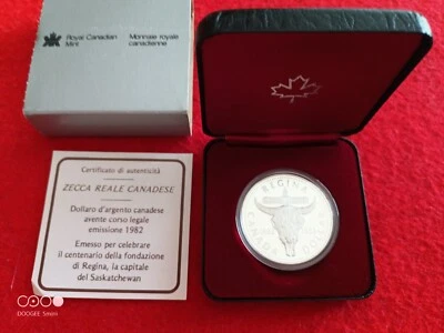 Dollaro Canadese Argento FDC centenario REGINA (città) 1982 REGINA ELISABETTA II - Immagine 1 di 3