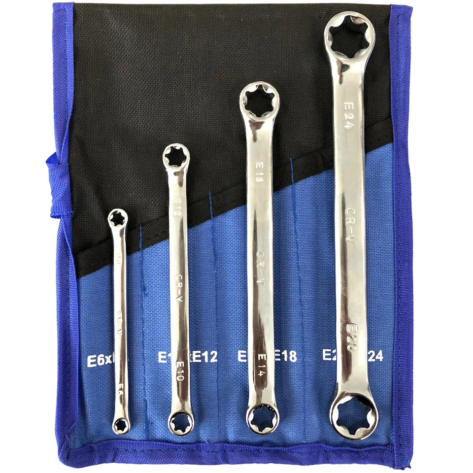 Craft-Equip 4 tlg Doppel-Ringschlüssel-Satz Torx E6-E24 E-Profil Aussen-Torx Kfz - Bild 1 von 1