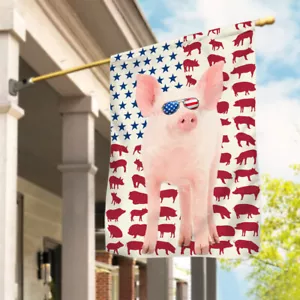 Funny Pig America 4th July Flag, Funny Pig Patriotic Happy Independence Day Flag - Picture 1 of 4