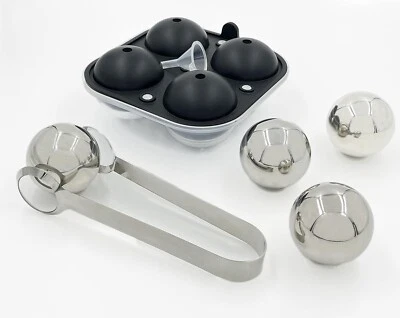 CHUANG XL 威士忌石套装,球形冰块托盘套装。 7件套黑色 — 第 1/4 张图片