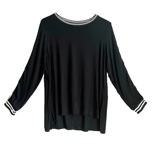 Soft Surroundings Tee Long Sleeve Women's XL Hi/Low Hem Black White Stripe Trim - Picture 1 of 5