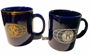 Kiwanis Club 2 Ceramic Coffee Cups & 2 Plastic Coasters, Navy Blue, Collectibles - Picture 1 of 11