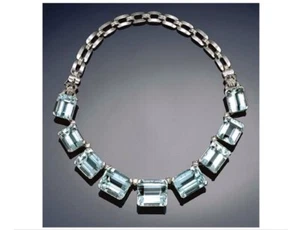 Impressive Art Deco 145.98CT Aquamarine and Fancy CZ Fashion Handmade Necklace - Picture 1 of 3