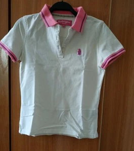 REFRIGUE Polo, maglietta donna, bianco, colletto rosa, tg M,cotone elasticizzato - Foto 1 di 8