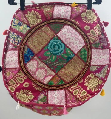 22X22x14 HAND MADE TRIBAL BANJARA OTTOMAN BENCH FOOTSTOOL POUF PILLOW COVER - Image 1 of 4