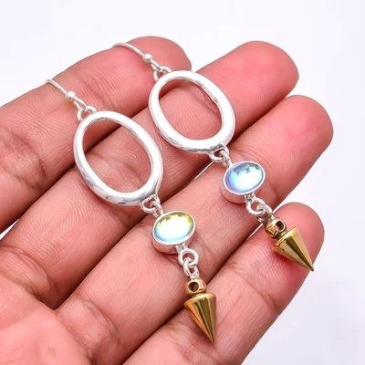 Brinco Aura Rainbow Mystic Fire topázio prata 925 cabeça de flecha de dois tons 2,73" E52 - Imagem 1 de 4