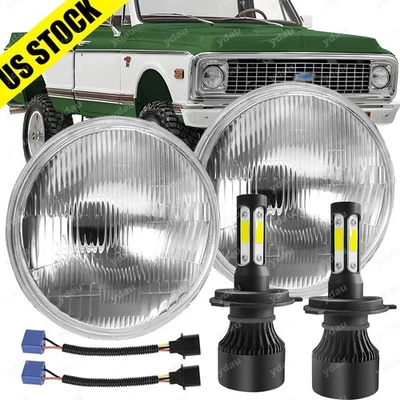 Pair For Chevy C10 K10 K20 K5 1975-1980 100W 7" Round LED Headlights Hi/Lo Beam - Image 1 of 4