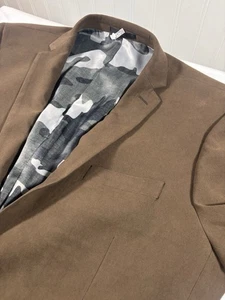 Kenneth Cole Reaction Men's Brown Sport Coat Stretch 46L Camo Lining 2 Button - Picture 1 of 10