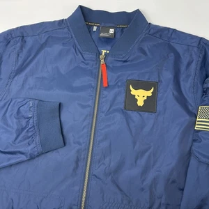 Under Armour Project Rock Blue Freedom Bomber Jacket Storm Mens XL Navy Blue - Picture 1 of 9
