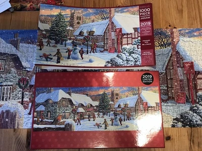 WH Smith 2019 Limited Edition 1000 Piece Panoramic Christmas Jigsaw Snow Angels - Image 1 of 4